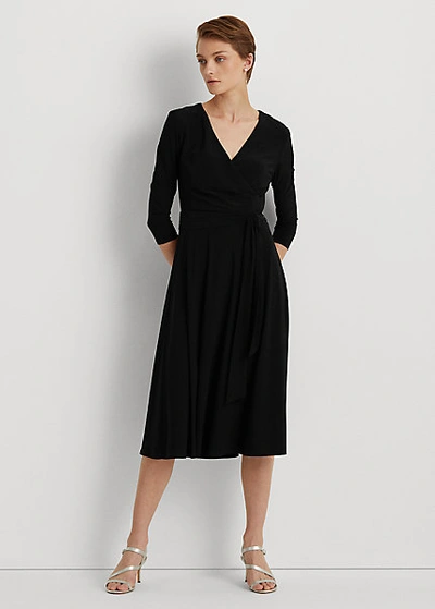 Lauren Ralph Lauren Surplice Jersey Dress In Black | ModeSens