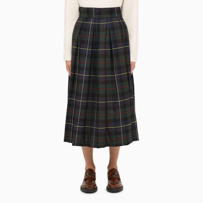 Department Five Blue/green Check Pleated Skirt In Multicolor