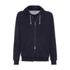 Brunello Cucinelli Techno Cotton Interlock Zip-front Hooded Sweatshirt In Blue