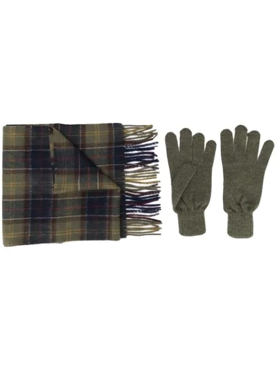 Barbour Gloves And Scarf Set Green  Man