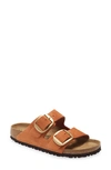Birkenstock Women's Arizona Big Buckle Slide Sandals In Pecan Brown Nubuck/gold
