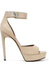 Givenchy Shark Lock Suede Platform Sandals In Beige