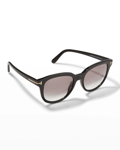 Tom Ford Olivia Round Plastic Sunglasses In Black/grey