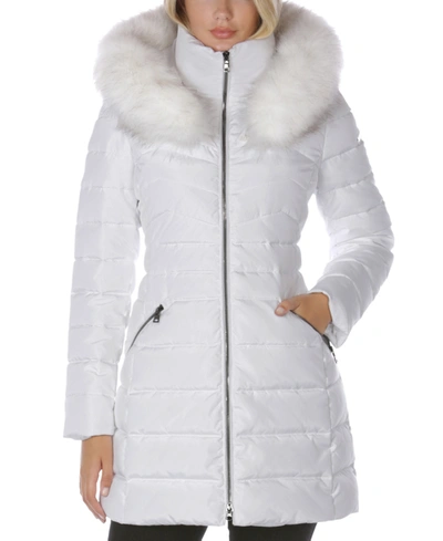 Laundry By Shelli Segal Faux Fur Trim Hooded Puffer Coat In Real White