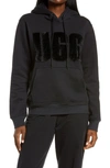 Ugg Rey Fuzzy Logo Pullover Hoodie In Black