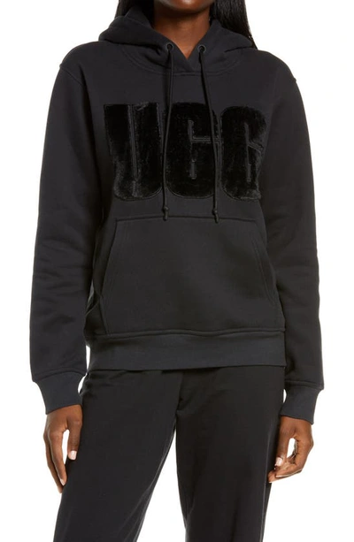 Ugg Rey Fuzzy Logo Pullover Hoodie In Black