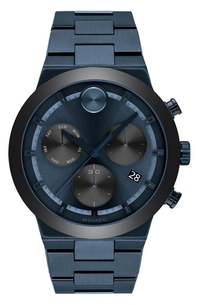 Movado Bold Fusion Chronograph Quartz Blue Dial Mens Watch 3600729 In Black,blue