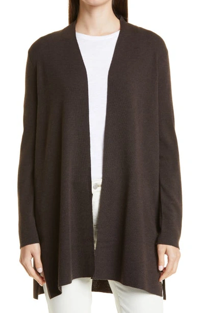 Eileen Fisher Merino Straight Long Cardigan In Espresso