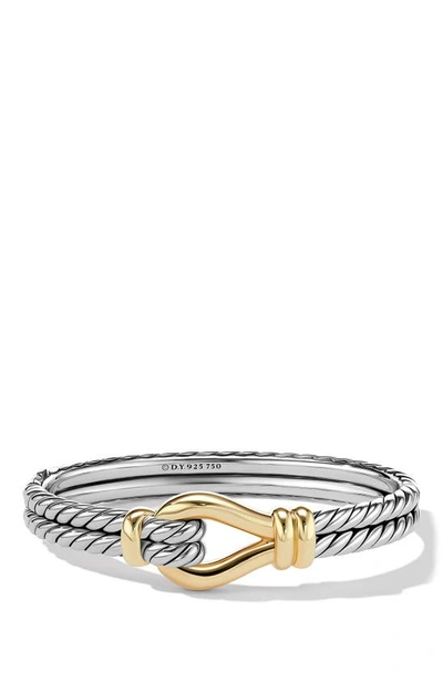 David Yurman 18k Yellow Gold & Sterling Silver Thoroughbred Loop Bangle Bracelet In Silver/gold