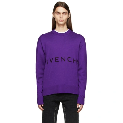 Givenchy Purple Jumper With Logo Lettering And Monogram Embroidery
