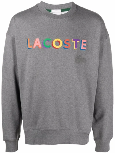 Lacoste Loose Fit Embroidered Fleece Sweatshirt In Grey
