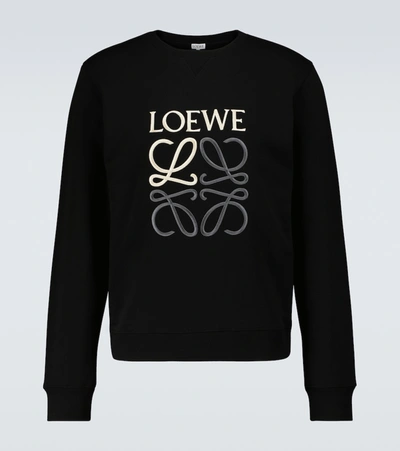 Loewe Anagram-embroidered Cotton-jersey Sweatshirt In Black