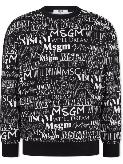 Msgm Teen All-over Logo-print Sweatshirt In 黑色
