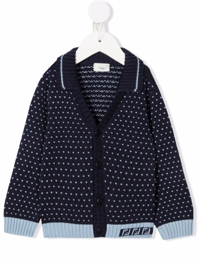 Fendi Babies' Intarsia-knit Buttoned Cardigan In Blu