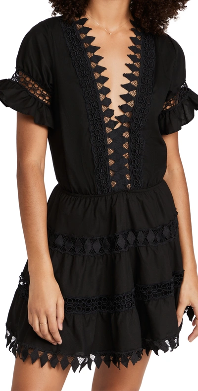 Peixoto Ora Cotton Embroidered Mini Dress Swim Cover Up In Black