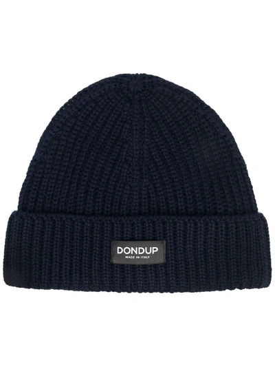 Dondup Logo-patch Ribbed-knit Beanie In Blue