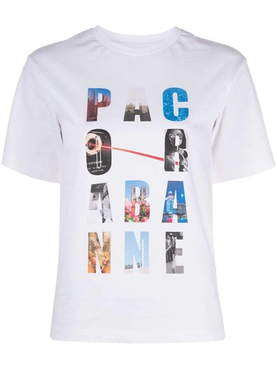 Rabanne Cotton Tshirt With Lettering Print In White