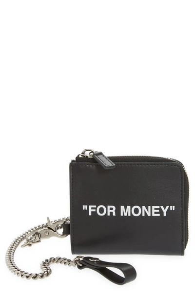 Off-white Quote Leather Wallet On A Chain In Black White