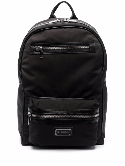 Les Hommes Nylon And Leather Backpack In Black