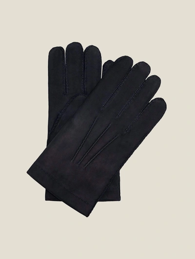 Luca Faloni Navy Blue Cashmere-lined Nubuck Leather Gloves In Dark Blue