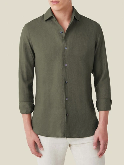 Luca Faloni Khaki Green Portofino Linen Shirt