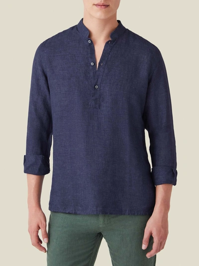 Luca Faloni Navy Blue Forte Linen Shirt In Midnight Blue