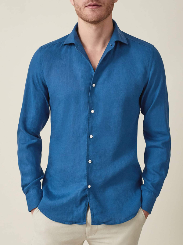 Luca Faloni Royal Blue Portofino Linen Shirt | ModeSens