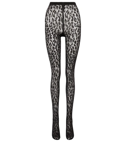 Wolford Leopard-print Semi-sheer Tights In Black  