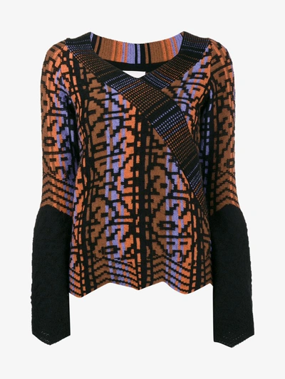 Peter Pilotto Pattern Bell Sleeve Knitted Top In Blue