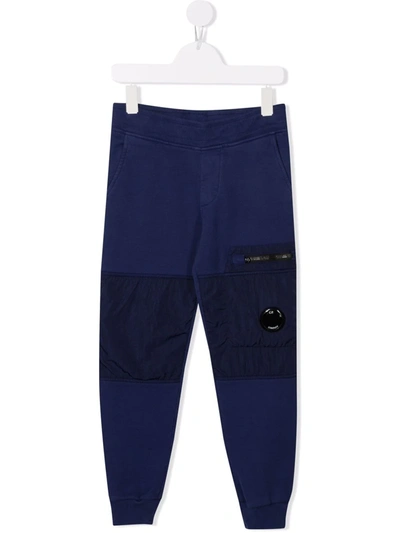 C.p. Company Teen Logo-patch Cotton Track Pants In Blue