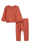 Nordstrom Babies' Print Fleece Sweatshirt & Pants Set In Rust Etruscan