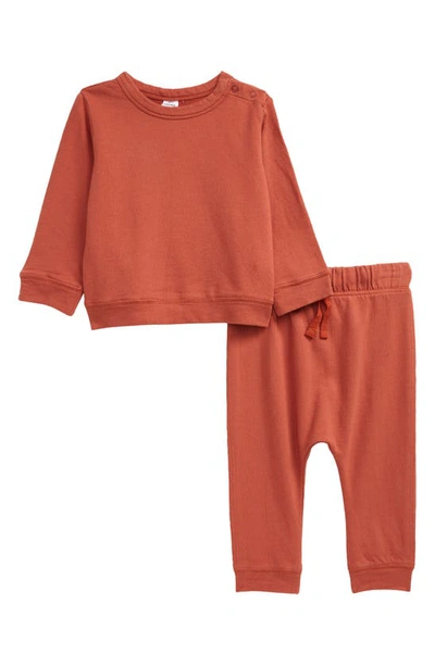 Nordstrom Print Fleece Sweatshirt & Pants Set In Rust Etruscan