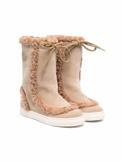 Moncler Kids' Petite Insolux Faux Fur Trim Boot In Beige