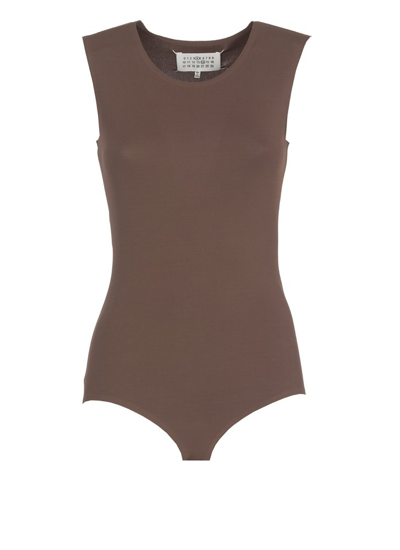 Maison Margiela Four-stitch Sleeveless Bodysuit In Brown