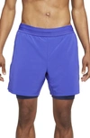 Nike Dry-fit 2-in-1 Pocket Yoga Shorts In Lapis/ Midnight Navy