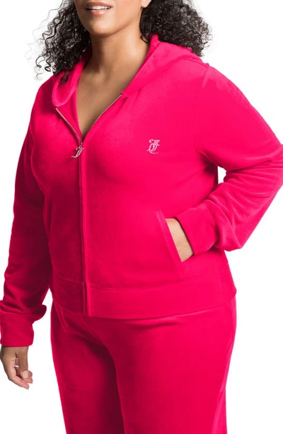 Juicy Couture Women's Logo Embroidery Velour Zip Hoodie In Vixen Pink