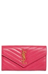 Saint Laurent Monogramme Logo Leather Flap Wallet In Fuxia Couture