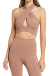 Naked Wardrobe Crossover Halter Crop Top In Coco