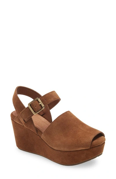 Chocolat Blu Wagga Platform Wedge Sandal In Brown Suede