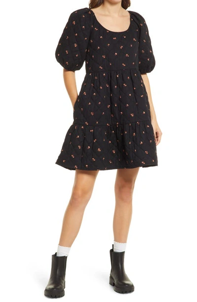 Madewell Amie Floral Quilted Puff Sleeve Dress In Friend Floral True Black  | ModeSens