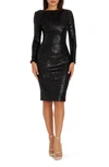 Dress The Population Emery Beaded Long Sleeve Dress In Black