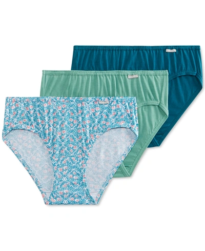 Jockey Elance Bikini Underwear 3 Pack 1481 1489 (also Available In Plus Sizes) In Meadow Green/trellis/teal Oasis