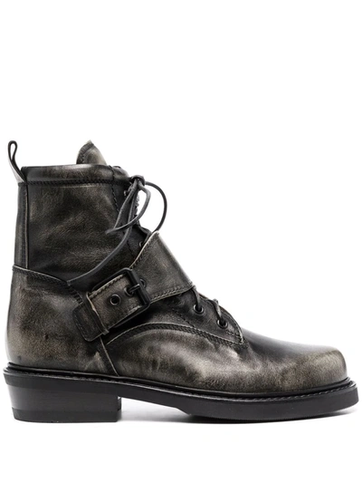 Buttero Distressed-finish Leather Ankle Boots In Black