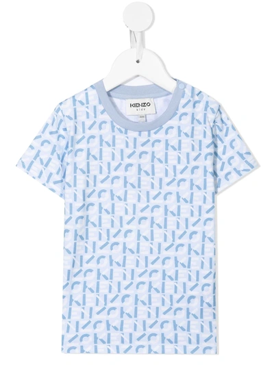Kenzo Kids' Monogram-print Short-sleeve T-shirt In Blue