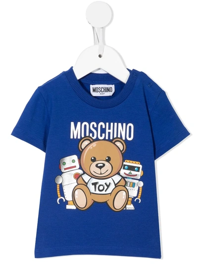 Moschino Babies' Logo-print Cotton T-shirt In Blue