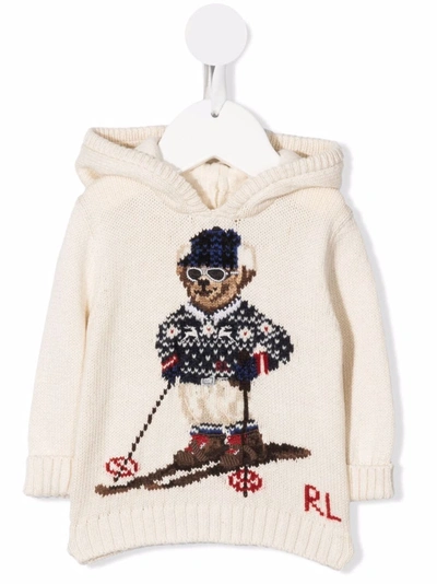 Ralph Lauren Babies' Knitted Polo-bear Hoodie In Neutrals