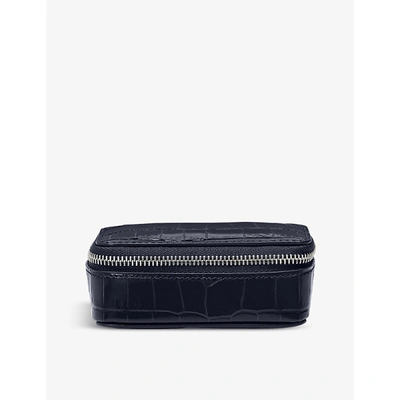 Smythson Womens Navy Mara Croc-embossed Leather Trinket Case