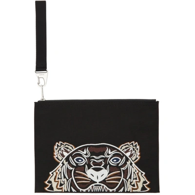 Kenzo Black Fabric Tiger-embroidery Pouch