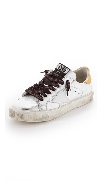 Golden Goose May Sneakers In Silver/gold/white | ModeSens