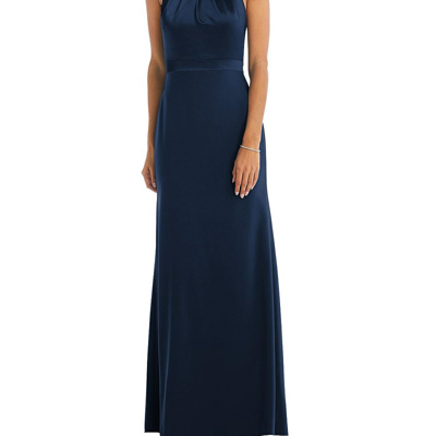 After Six High-neck Open-back Maxi Dress With Scarf Tie In Blue